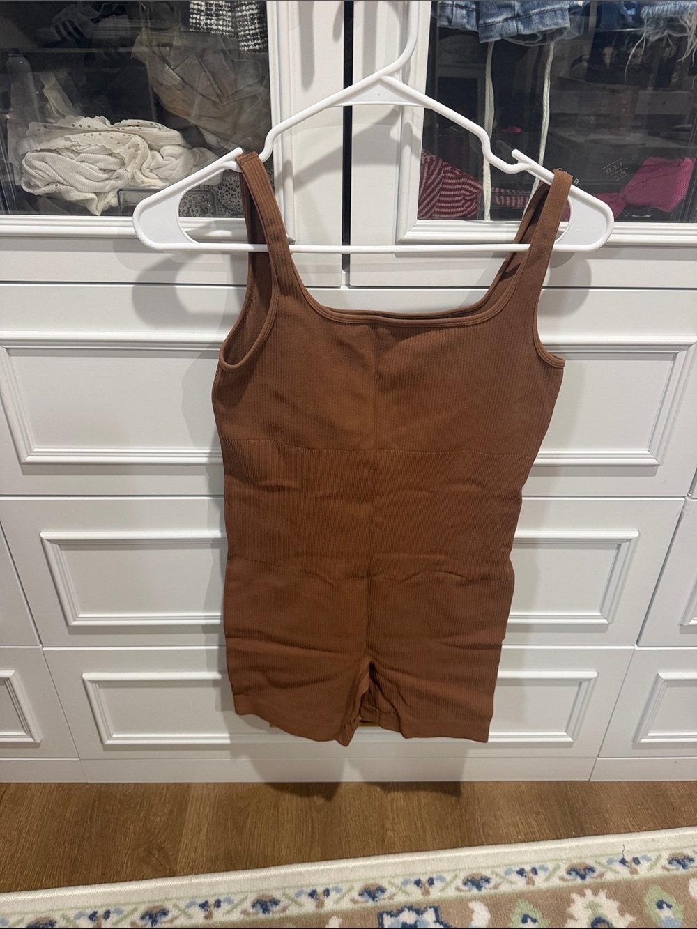 Ribbed Scoop Neck Brown Tank Romper